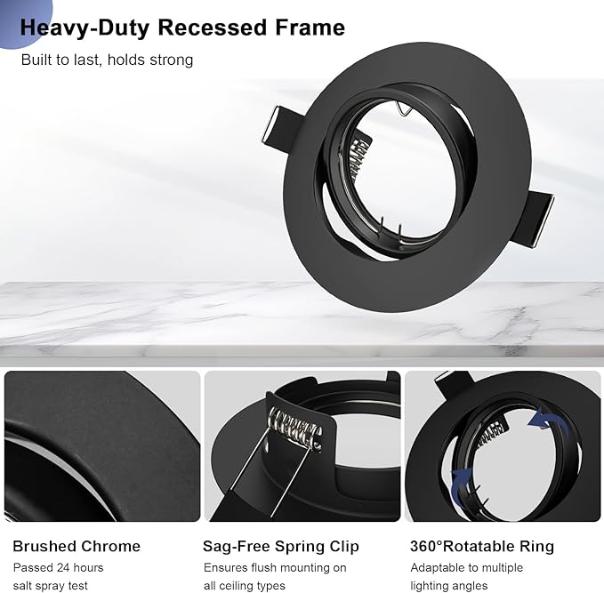 6 Pack GU10 Ceiling Light Holder, Compatible with MR16 GU10, GU5.3 Bulbs, Adjustable Socket for Cabinet Artwork, Matte Black