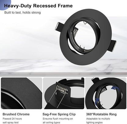 6 Pack GU10 Ceiling Light Holder, Compatible with MR16 GU10, GU5.3 Bulbs, Adjustable Socket for Cabinet Artwork, Matte Black