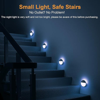 YUNLEX 2 Pack Azure Battery Night Light, Motion Activated Night Light, 2.6" Small Sticky Lights, 3 Light Modes, Dimmable Battery Operated Lights for Travel, Toilet, Bathroom, Closet, Stairs,Corridor