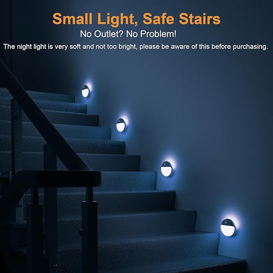 YUNLEX 2 Pack Azure Battery Night Light, Motion Activated Night Light, 2.6" Small Sticky Lights, 3 Light Modes, Dimmable Battery Operated Lights for Travel, Toilet, Bathroom, Closet, Stairs,Corridor