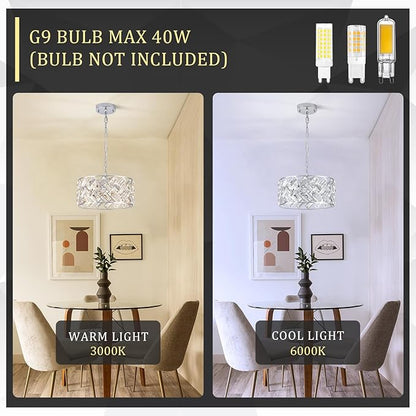 CATINER Chrome Crystal Chandeliers, 4-Light Modern Semi Flush Mount Ceiling Light, D12'' Small Round Crystal Hanging Pendant Light Fixtures for Dining Room Kitchen Island Entryway Hallway