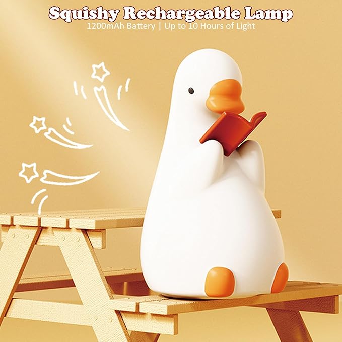 Funny Night Light for Kids, Reading Goose Silicone Night Light, Dimmable Bedside Lamp with Timer, LED Squishy Rechargeable Lamp, Cute Animal Decor Gift for Toddler Boys Girls Nursery Bedroom (Goose)