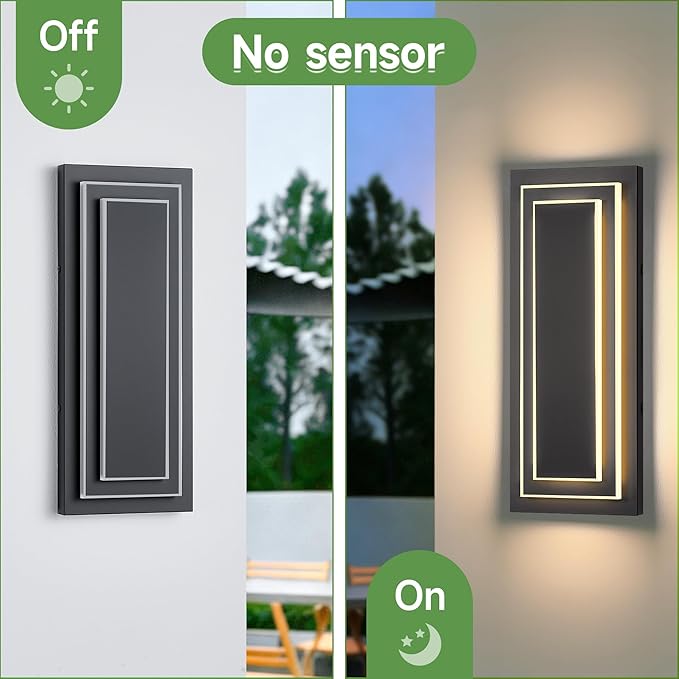 Modern Outdoor Square Wall Sconce LED,15.7 in Waterproof Patio Wall Light Fixture,Exterior Lights for House,Side Garage,Front Porch,Entrance with 3000K 24W Light Bead,2PCS