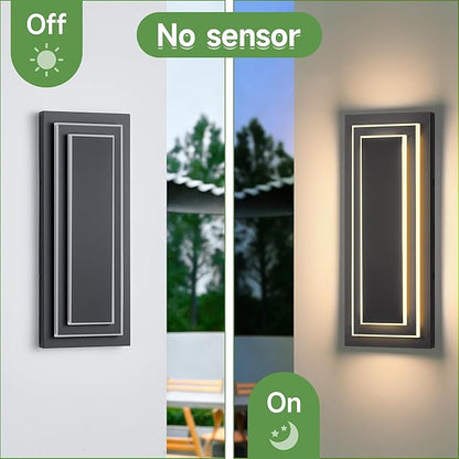 2-Tier Outdoor Front Porch Light Fixtures,Modern Black Outdoor Wall Sconce,15.7 in Waterproof Led Exterior Lights Outside Wall Lights for House,Garage, Patio with 24W 3000K Warm White 1 Pack