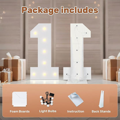 Bugame 3FT Light Up Letters, Quick 7-Min Setup No Edge Assembly Needed, Lightweight Foam Board Marquee Letters for Birthday Wedding Baby Shower Backdrop Decor, Letter &