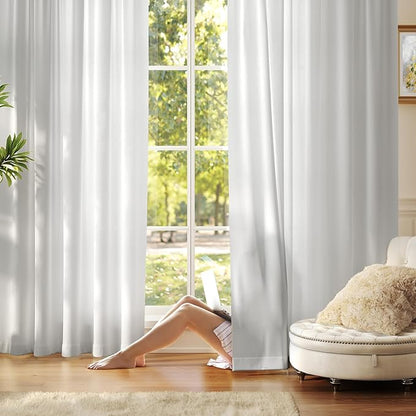 Anmao Non-See-Through Privacy Semi Sheer Curtains for Living Room 90 Inch Length 2 Panels Set, Light Filtering That Let Light in Rod Pocket Window Drapes for Bedroom, 52W x 90L, Light Grey