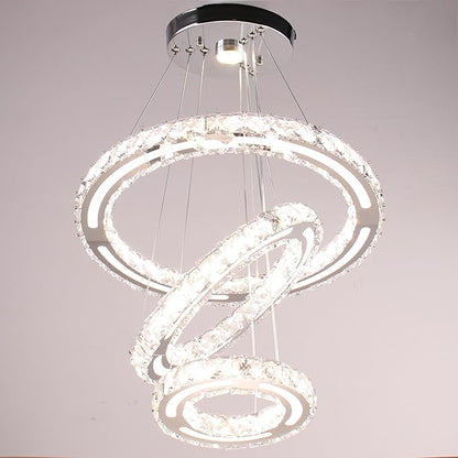 Modern Crystal Chandeliers DIY 3 Rings Dimmable Ceiling Light Fixture LED Pendant Lamp for Kitchen Dining Room Living Room Bedroom 180mm Base 153 Crystals (Dimmable)