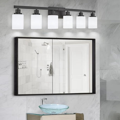 6-Light Black Vanity Lights, 38'' Modern Bathroom Vanity Lighting Fixtures for Mirror, Matte Bathroom Lighting Fixtures, Black Wall Sconces for Bedroom Living Room