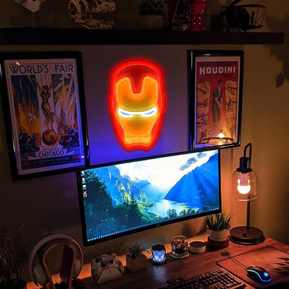 Gaming Neon Signs Iron-Man Neon Sign Anime Gamer LED Lights for Man Cave Wall Decor Bedroom Mar-vel Fans Gamer Teen Boys Party Gifts
