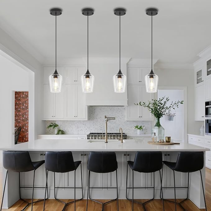 2-Pack Black Pendant Lights Kitchen Island, Modern Glass Pendant Lighting Over Island Kitchen Hanging Light Fixtures Hallway Pendant Lights for Bathroom Dining Room Entryway Foyer Bedroom