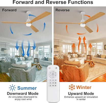 72 Inch Ceiling Fans with Lights and Remote, 3 Blades Wood Large Ceiling Fan, White Ceiling Fan with Light for Living Room Basement Sunroom Porch Patio, 6-Speed Remote Control