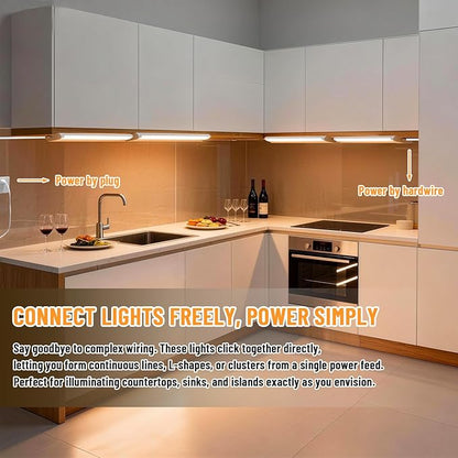 24" 4Pack Hardwired Under Cabinet LED Light Plug in, 16W 1200LM, 3CCT (3000K/4000K/5000K), Rotatable 45°, Connect Up to 10 Fixtures, Under Counter Lights Linkable for Kitchens and Offices