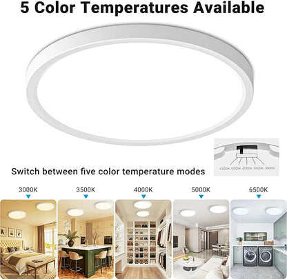LED Flush Mount Ceiling Light,9Inch 18W,3000K/3500K/4000K/5000K/6500K 5 Color Temperatures Ceiling Light Fixture for Kitchen Porch Hallway Bedroom Bathroom and Closet,White