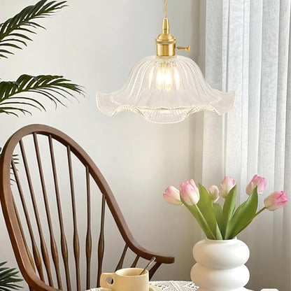 Vintage Pendant Lights Kitchen Island, Adjustable Brass Pendant Light Fixtures with Transparent Lily Glass Lampshade, Gold Kitchen Pendant Lighting Over Island, Pendant Light for Dining Room Hallway