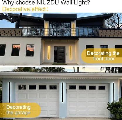 23.6inch Porch Wall Lights - Long Strip Modern Outdoor Wall Light Fixture, Dimmable Black Wall Mount Exterior Lighting Wall Sconce Outside Garage Lights for House, Courtyard, Corridor