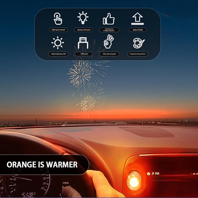 Mini USB Touch Control LED Ambient Light -4 Lighting Modes (Stable/dimmable SOS, Slow Flash, Breathing) Suitable for car interiors, Homes, Camping, and Party Decorations (Blue)