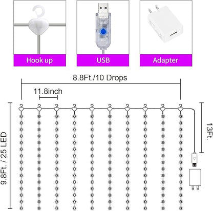 16 Colors Changing Curtain Lights - 250 LED 9.8 X 8.8 FT Fairy String, 7 Modes Twinkle with Remote, Backdrop Wall Hanging Dripping for Bedroom Backyard Halloween Christmas Decor