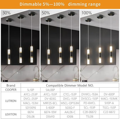 Modern Kitchen Island Light Fixture Dimmable LED Black Mini Pendant Light Bedroom Bedside Table Black Gold Small Pendant Lighting (3-Pack)