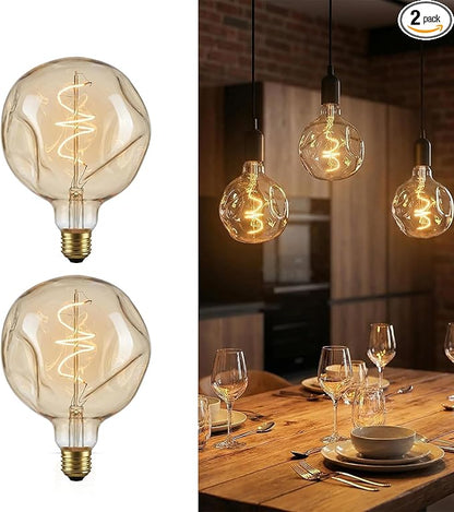G125 Large Oversized LED Edison Bulb,5 Watt 400 Lumens 2200k Warm Yellow Unique Light Bulbs,Amber Glass E26 Base Huge Globe Vintage Decorative Dimmable Light For Bedroom Living Room Bar Cafe,2Pack