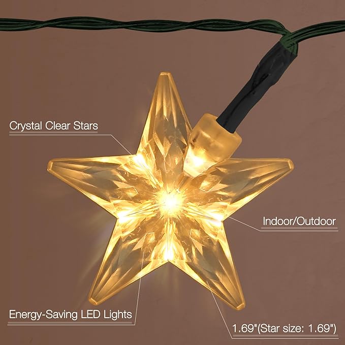 50 LED Solar Star Lights Outdoor, 30.67FT Star Twinkle Lights Outdoor Waterproof with 8 Modes, Solar Powered String Lights, Yard Patio Garden Camping Wedding Party Decor（Warm White）