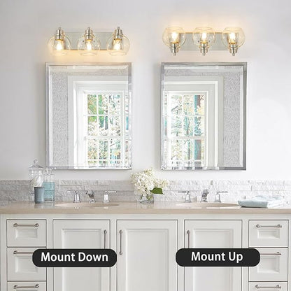 Tuscarora Bathroom Light Fixtures, Brushed Nickel Vanity Light 3 Light Bathroom Vanity Light with Clear Glass Shade,Lighting Fixtures for Mirror