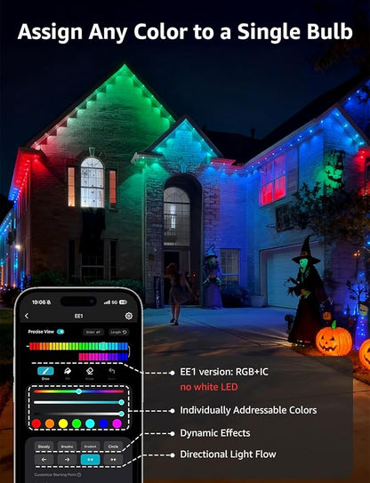 Lepro EE1 AI Permanent Outdoor Lights with Dual-Output, 50ft 30 LED RGB+IC Smart Outside Light for House Christmas Decor,Alexa Google Enabled 2.4 GHz WiFi/Bluetooth, APP Control No Remote Controller