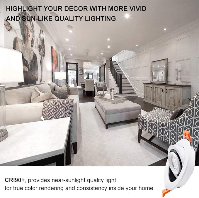 3 Inch Eyeball Gimbal LED Recessed Lighting Dimmable Downlight, 5W (40W Halogen Equivalent) Adjustable Spotlight, 5000K Daylight White, CRI80, Ceiling Light with LED Driver (4 Pack)