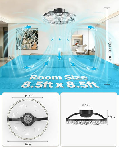 Ceiling Fans with Lights and Remote Low Profile Flush Mount LED Ceiling Fan with Lights 3000K-6500K Dimmable Foldable Fandelier Light 6 Wind Speeds Night Light for Bedroom Living Room Black