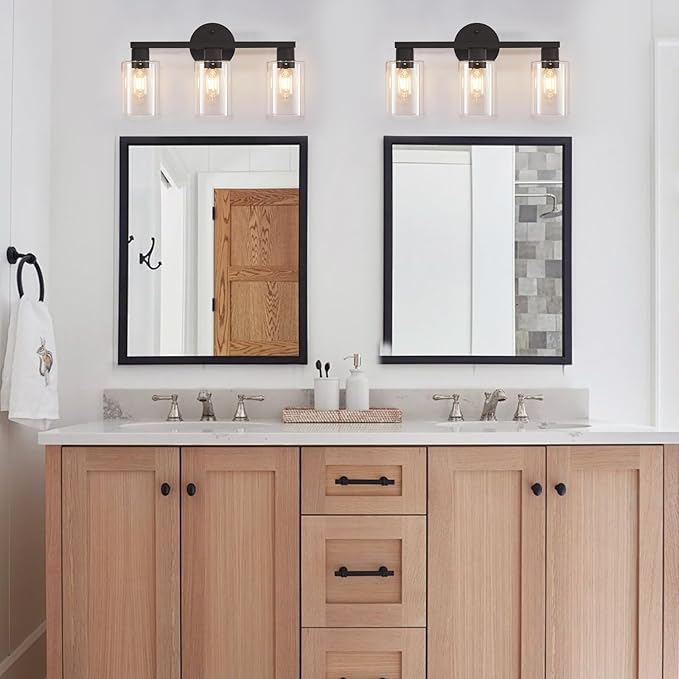 Bathroom Vanity Light Bathroom Light Fixtures Vanity Lights for Bathrrom Light Fixtures with Clear Glass Shade for Bath 3 Light (Black)