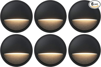 GKOLED Low Voltage Deck Post Lights, LED Landscape Stair Riser Step Fence Lighting Fixture, Die-cast Aluminum 12V AC/DC Light, Black Powder Coated Finish, Complete Light UL-Listed, 6-Pack
