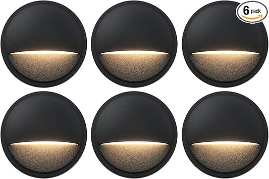 GKOLED Low Voltage Deck Post Lights, LED Landscape Stair Riser Step Fence Lighting Fixture, Die-cast Aluminum 12V AC/DC Light, Black Powder Coated Finish, Complete Light UL-Listed, 6-Pack