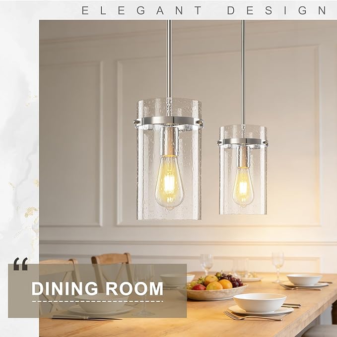 1 Pack Seeded Glass Pendant Lights Kitchen Island, Hanging Modern Pendant Light Fixtures, 5.5" Brushed Nickel Pendant Lighting Island Lights for Kitchen Over Sink Entryway Hallway