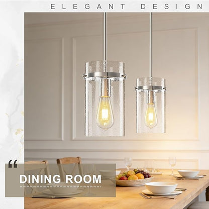 1 Pack Seeded Glass Pendant Lights Kitchen Island, Hanging Modern Pendant Light Fixtures, 5.5" Brushed Nickel Pendant Lighting Island Lights for Kitchen Over Sink Entryway Hallway