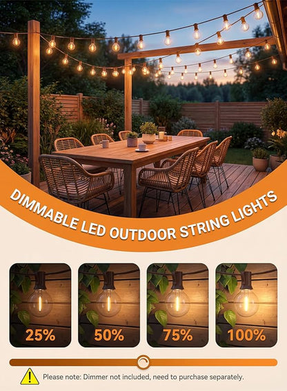 SUNSGNE 25FT Brown Outdoor String Lights, Shatterproof LED Globe String Lights with 25 G40 LED Bulbs, Waterproof Connectable Hanging Light for Backyard Patio Porch Balcony Party Decor, E12 Base