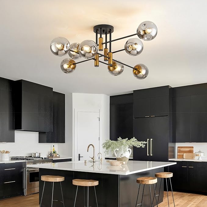 DDLLDESHI 8 Light Sputnik Ceiling Light Fixture Glass Globe Bubble Modern Chandelier for Dining Room Bedroom Kitchen Living Room Hallway Entryway Office
