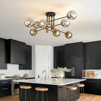 DDLLDESHI 8 Light Sputnik Ceiling Light Fixture Glass Globe Bubble Modern Chandelier for Dining Room Bedroom Kitchen Living Room Hallway Entryway Office