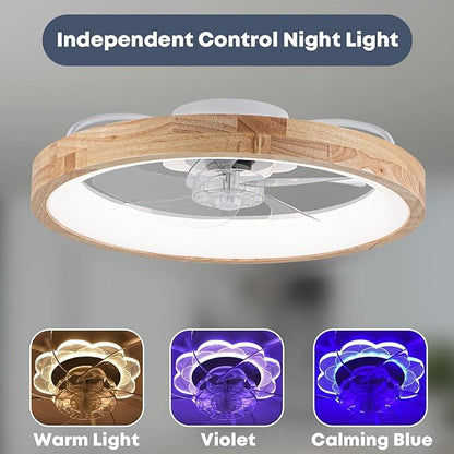 Fszdorj 20'' Ceiling Fan with Light, Upgraded Low Profile Fan, Flush Mount Ceiling Fan, 6 Speeds, Dimmable LED, App & Remote Control, Quiet DC Motor, for Bedroom, Living Room, F126 (23.6 INCH)