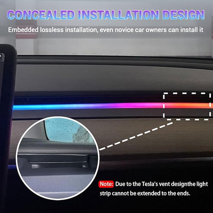 LED Car Ambient Lighting Strip for Tesla High Brightness with APP Control Multiple Colors and Car LED Strip Lighting Neon Lights for Model 3/Y (Dashboard)