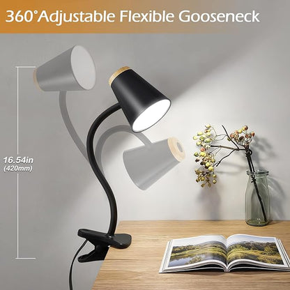 EJIAXIN Clip on Desk Lamp for Home Office - Small LED Touch Dimmable Reading Light for College Dorm Room - Adjustable Flexible Gooseneck Clamp Light Table Lamp for Bedside Bedroom Bed Headboard Black
