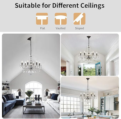 Crystal Chandelier Light Fixture, Modern K9 Crystal Chandelier for Dining Room, Black Ceiling Hanging Pendant Light Fixture for Living Room, Entryway, Bedroom, Hallway, Kitchen Island