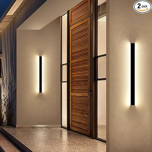 Exterior Wall Lights for House - 31.5inch Long Strip Modern Outdoor Light Wall Fixture Sconce, Dimmable Outside Garage Exterior Lights, Black Wall Mount Lighting for Porch Corridor, Garage