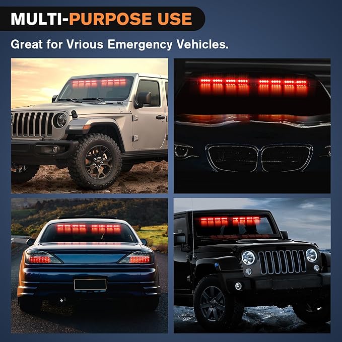 Nilight 32LED Red Emergency Dash Strobe Lights with Controller Suction Cups Warning Hazard Interior Front/Rear Windshield Deck Split Light Bar for Trucks Construction Vehicles