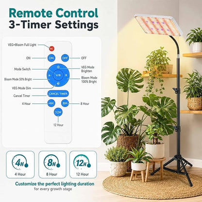 Upgrade LED Grow Lights with Stand, Full Spectrum Dimmable Grow Light with Remote Control for Greenhouse and Indoor Plant Veg and Flower Growing [Floor Stand]