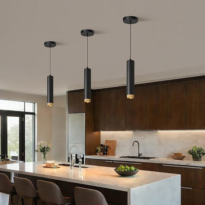 OKELI Modern Black LED Pendant Light for Kitchen Island, 1 Pack – Dimmable Zoomable Pendant, Adjustable Beam Angle, 3 Color Temps 2700K/4000K/6000K, Mini Hanging Light for Bar or Bedroom, 12W 11.8"