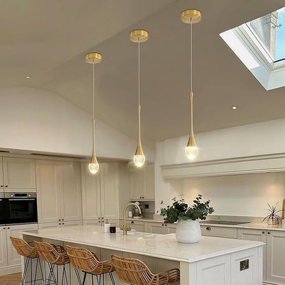 ykolupty Modern Crystal Pendant Light LED Dimmable Crystal Ceiling Pendant Lighting for Kitchen Island Dining Room Hallway Bedroom (Gold 3 Pack)