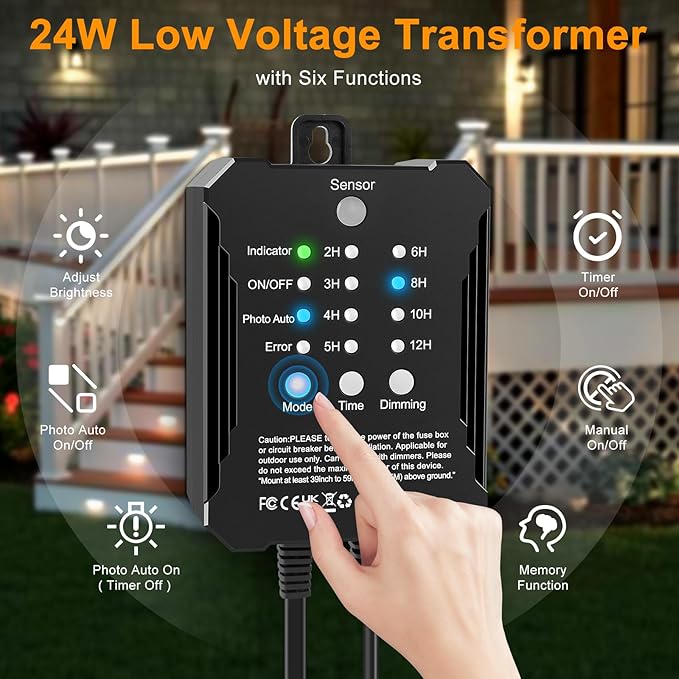 Low Voltage LED Deck Lights Kit with Plug-in Transformer, Dusk-to-Dawn Timer and Photocell Sensor, 3000K Warm White IP67 Waterproof Outdoor Step Lights for Deck Stairs, Railing, Fence, Patio (6 Pack)