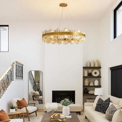 Siljoy Modern Crystal Chandelier, 20-Light Luxury Gold 2-Tiers K9 Crystal Raindrop Chandelier, Large Dimmable Crystal Pendant Ceiling Light for Dining Room Living Room Foyer Entryway D39.4''