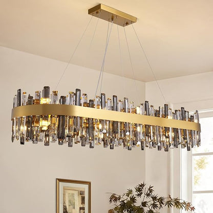 Siljoy Gold Crystal Chandelier for Dining Room, Large Modern 2-Tiers K9 Crystal Raindrop Chandelier, 20 Lights Luxury Adjustable Hanging Ceiling Light for Living Room Kitchen Island Bar L52''