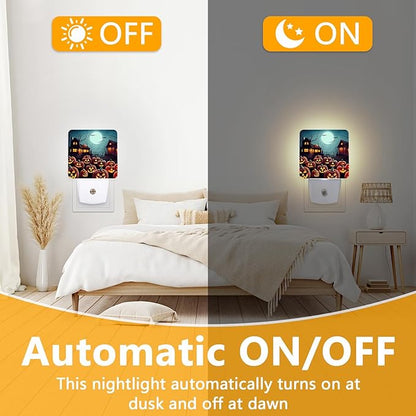 Halloween Pumpkin Night Light, Plug-into Nightlight White LED Lamp, Energy Efficient Decor Desk Lamp for Bedroom Hallway Stairs Bathroom