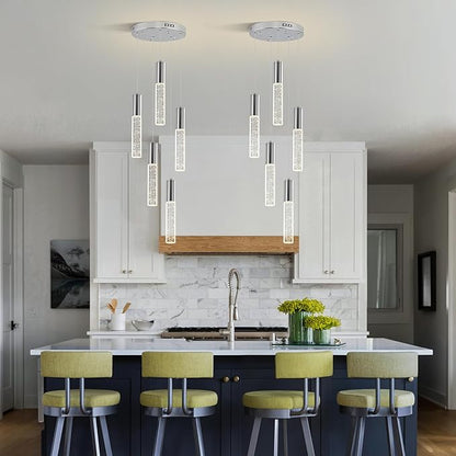 Modern Crystal Chandelier for Kitchen Island 5-Lights, Elegant Chrome LED Bubble Pendant Lighting Fixture for Dining Room Bedroom Entryway